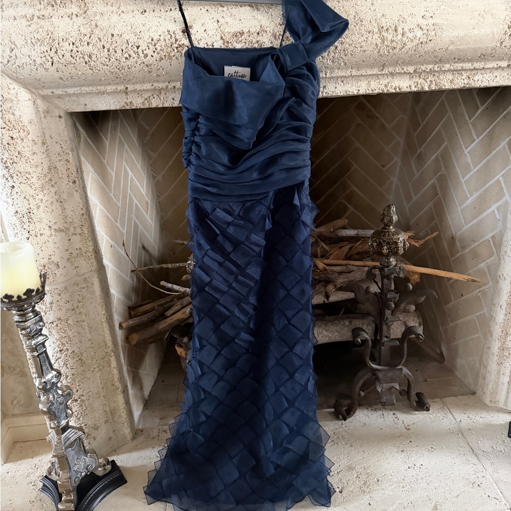 Elegant One Shoulder Navy Maxi Dress